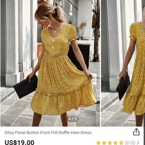 ☆yellow floral midi dress☆